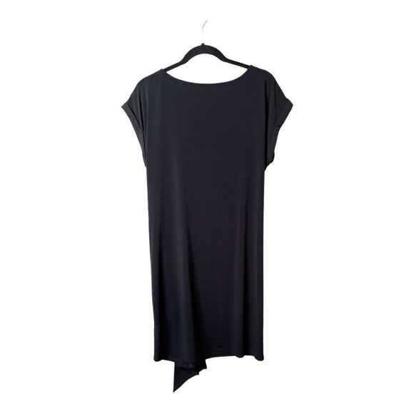 Kenneth Cole Reaction Black Short Sleeve Ruched Asymmetrical Dress Size Medium - Picture 2 of 10